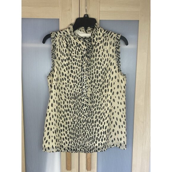 J. Crew 100% Silk Leopard Print Sleeveless Top Sz 4 Ruffle Blouse Career Party - Picture 1 of 5